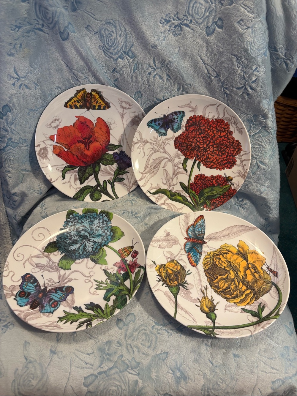 Pier One Floral & Butterfly Plates - Set of 4, Multicolor